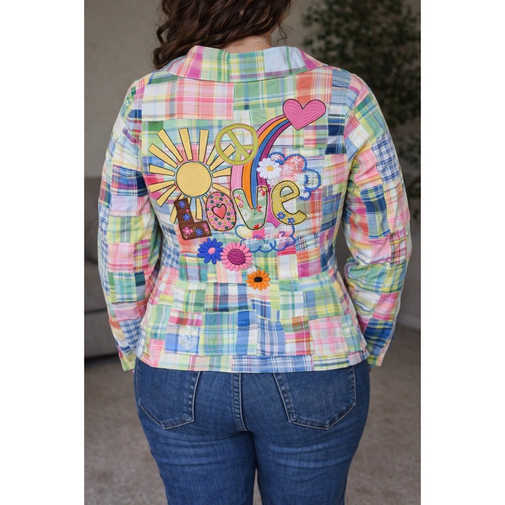 NWT Ivy Jane Blazer Patchwork Plaid Embroidered Peace Love Boho Small